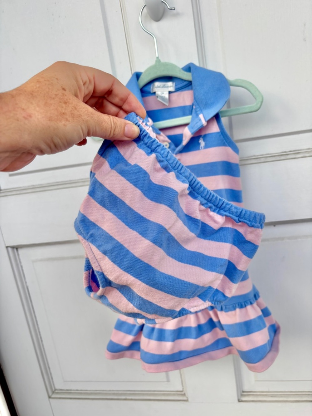 Ralph Lauren Baby Girl Polo Dress 12M Pink Blue Striped w Bloomers EUC - Picture 5 of 5